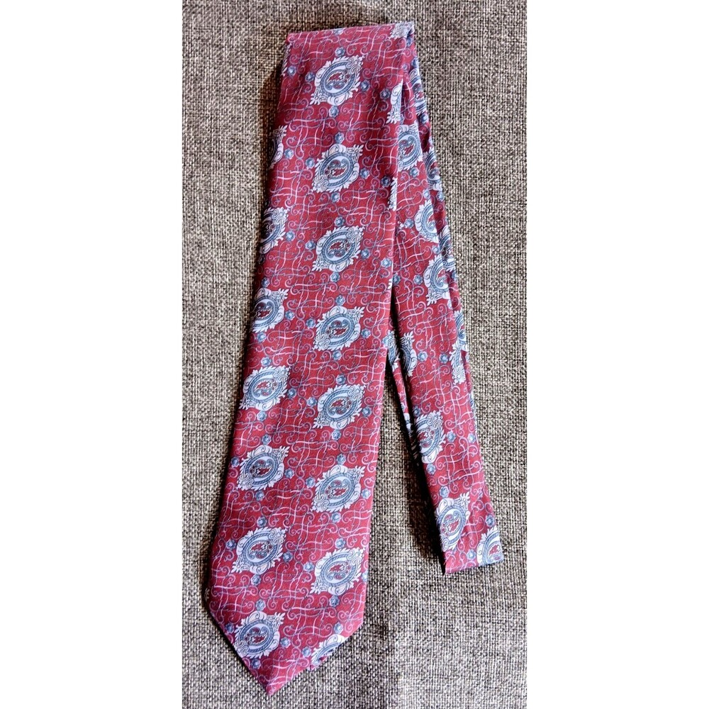 Dress Tie 70s 80s 90s Y2K Mens Italian Silk Hand Made Red Gray 3.75 Wide
